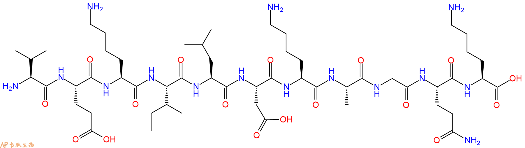 专肽生物产品H2N-Val-Glu-Lys-Ile-Leu-Asp-Lys-Ala-Gly-Gln-Lys-OH