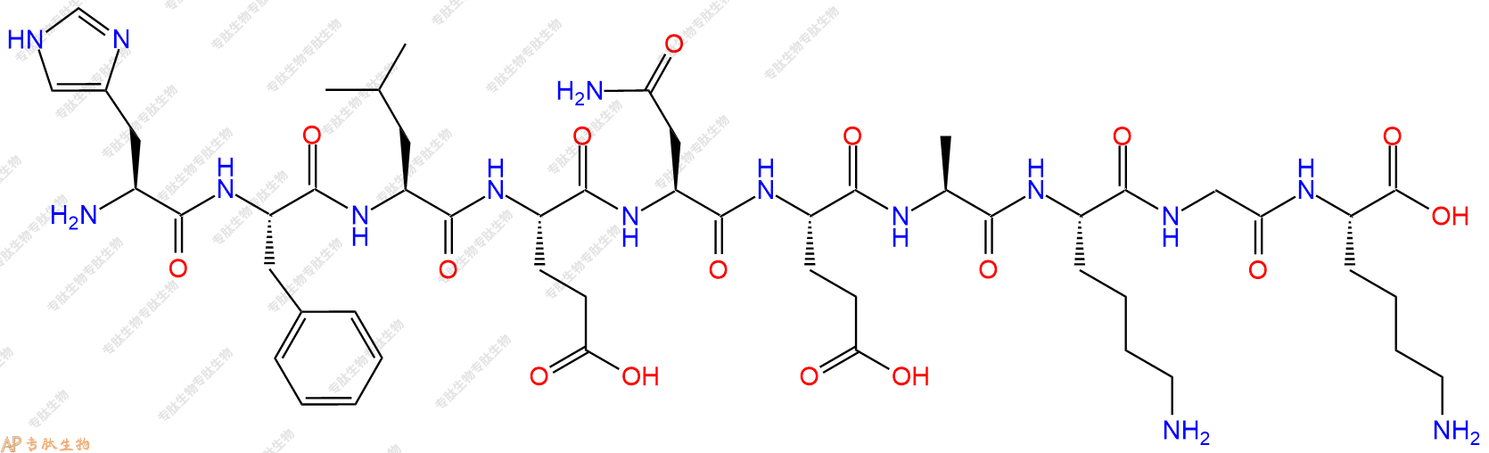 专肽生物产品H2N-His-Phe-Leu-Glu-Asn-Glu-Ala-Lys-Gly-Lys-OH