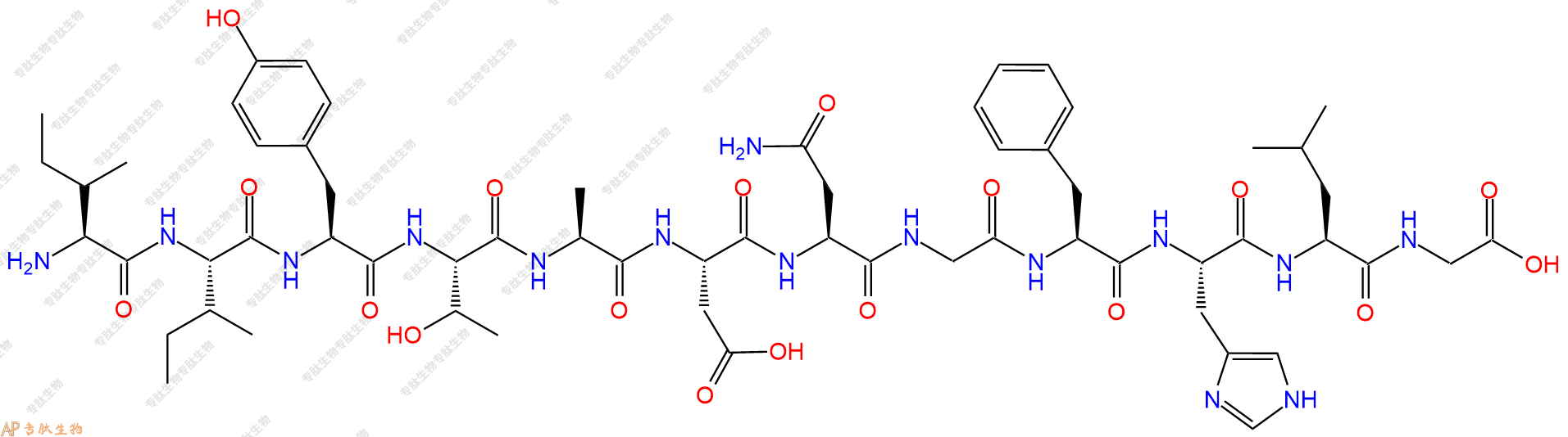 专肽生物产品H2N-Ile-Ile-Tyr-Thr-Ala-Asp-Asn-Gly-Phe-His-Leu-Gly-OH