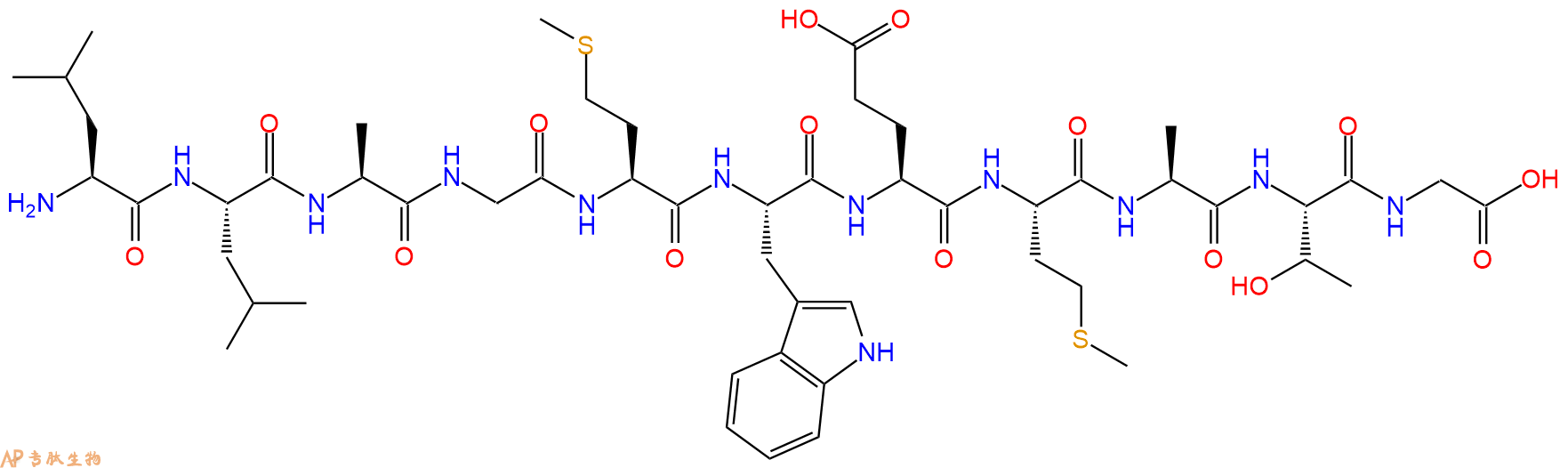 专肽生物产品H2N-Leu-Leu-Ala-Gly-Met-Trp-Glu-Met-Ala-Thr-Gly-OH