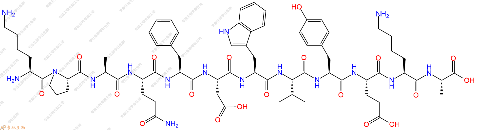 专肽生物产品H2N-Lys-Pro-Ala-Gln-Phe-Asp-Trp-Val-Tyr-Glu-Lys-Ala-OH