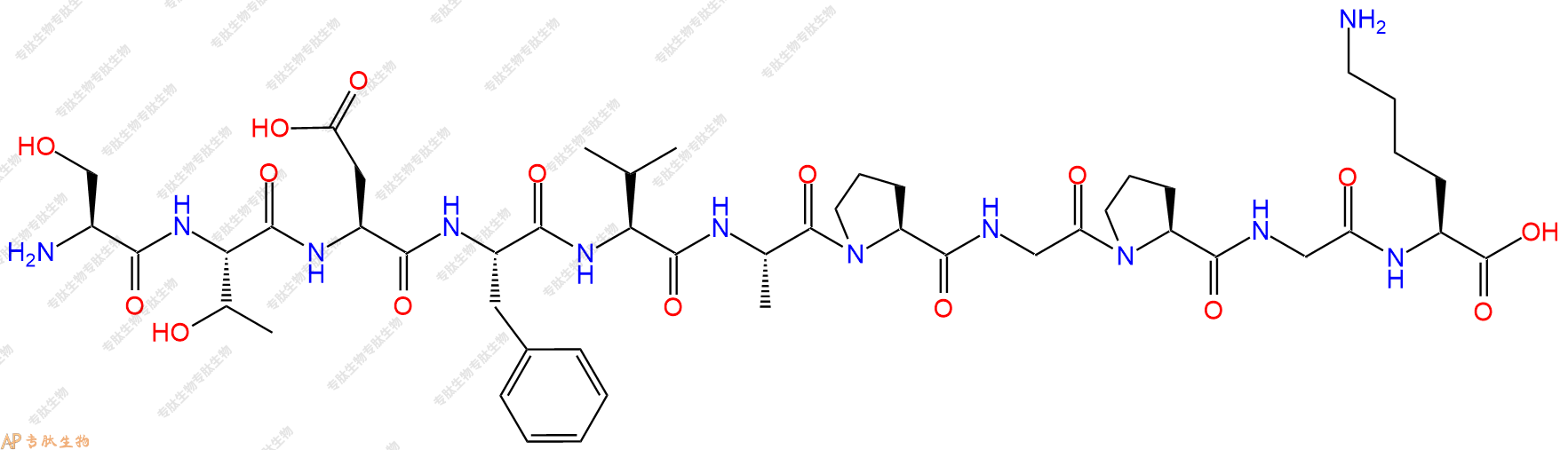 专肽生物产品H2N-Ser-Thr-Asp-Phe-Val-Ala-Pro-Gly-Pro-Gly-Lys-OH