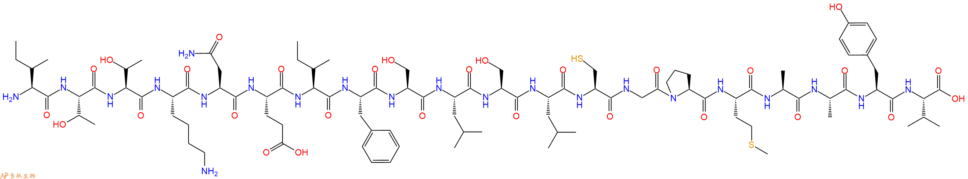 专肽生物产品H2N-Ile-Thr-Thr-Lys-Asn-Glu-Ile-Phe-Ser-Leu-Ser-Leu-Cys-Gly-Pro-Met-Ala-Ala-Tyr-Val-OH