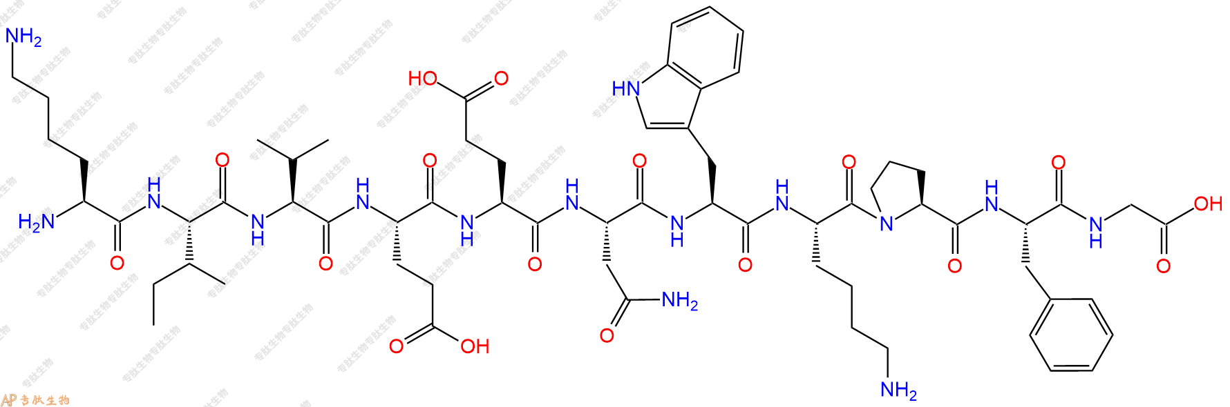 专肽生物产品H2N-Lys-Ile-Val-Glu-Glu-Asn-Trp-Lys-Pro-Phe-Gly-OH