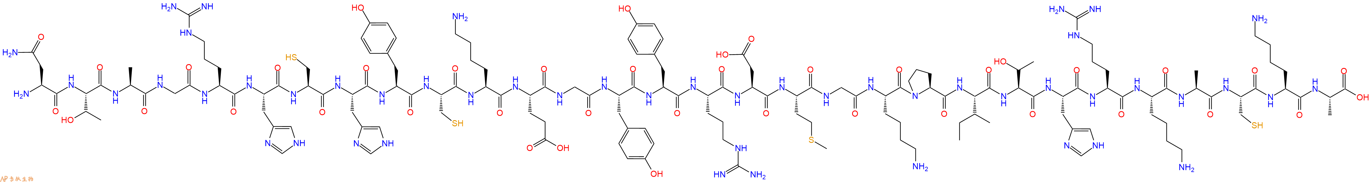 专肽生物产品H2N-Asn-Thr-Ala-Gly-Arg-His-Cys-His-Tyr-Cys-Lys-Glu-Gly-Tyr-Tyr-Arg-Asp-Met-Gly-Lys-Pro-Ile-Thr-His-Arg-Lys-Ala-Cys-Lys-Ala-OH