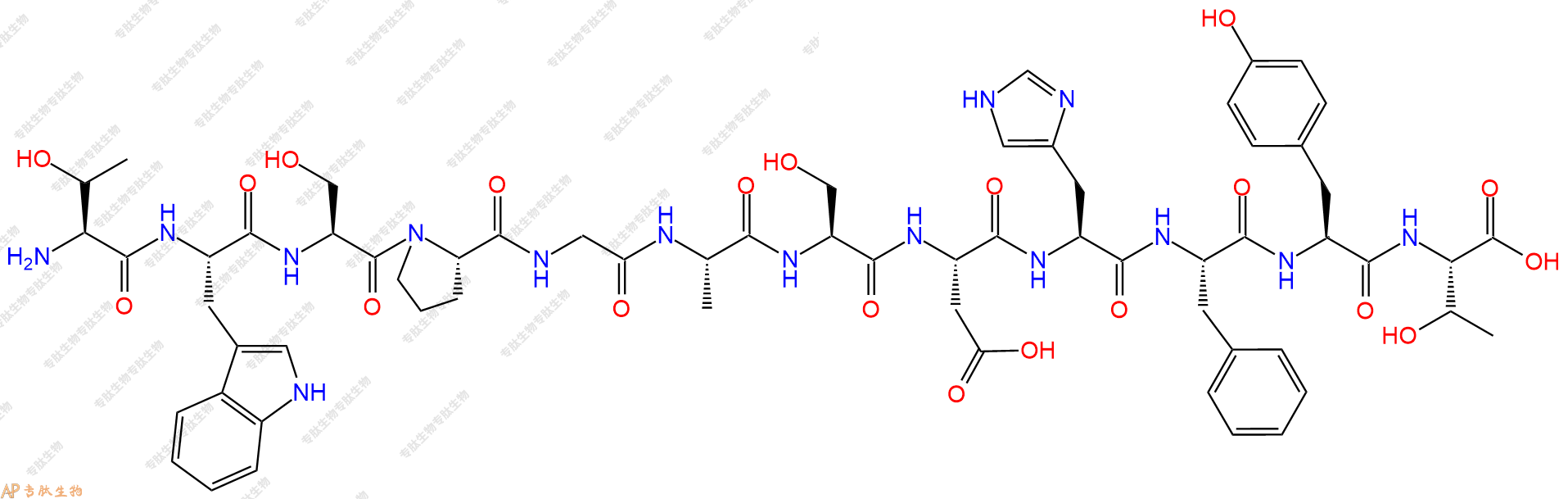 专肽生物产品H2N-Thr-Trp-Ser-Pro-Gly-Ala-Ser-Asp-His-Phe-Tyr-Thr-OH