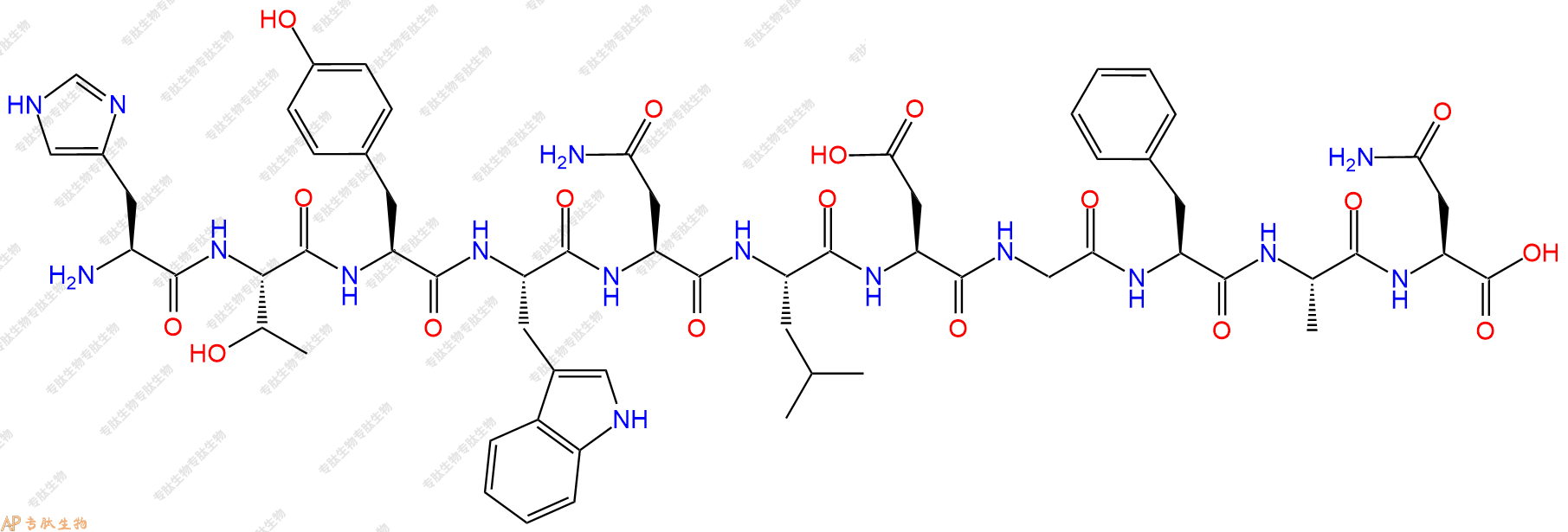 专肽生物产品H2N-His-Thr-Tyr-Trp-Asn-Leu-Asp-Gly-Phe-Ala-Asn-OH