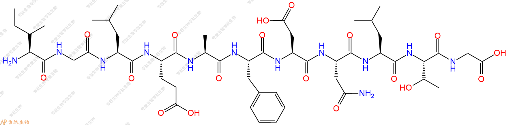 专肽生物产品H2N-Ile-Gly-Leu-Glu-Ala-Phe-Asp-Asn-Leu-Thr-Gly-OH