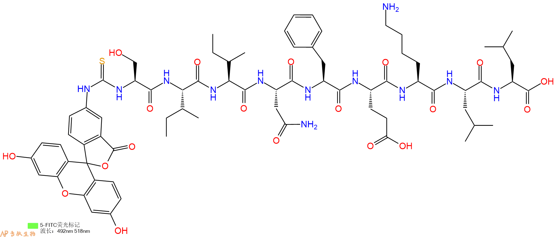 专肽生物产品5FITC-Ser-Ile-Ile-Asn-Phe-Glu-Lys-Leu-Leu-OH