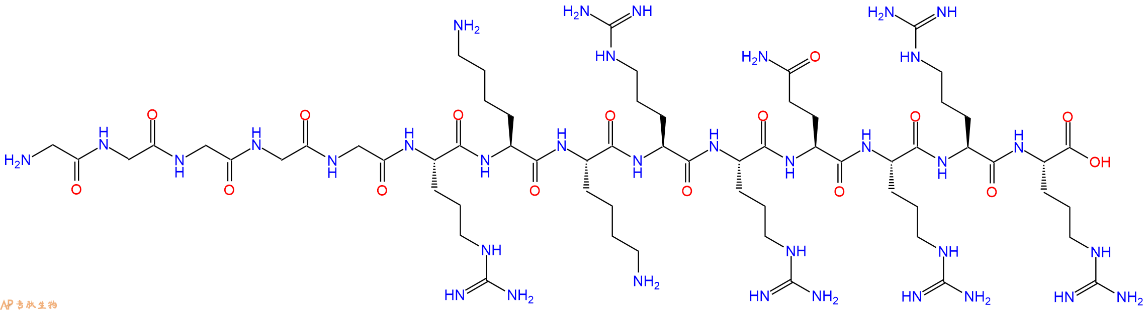 专肽生物产品H2N-Gly-Gly-Gly-Gly-Gly-Arg-Lys-Lys-Arg-Arg-Gln-Arg-Arg-Arg-OH