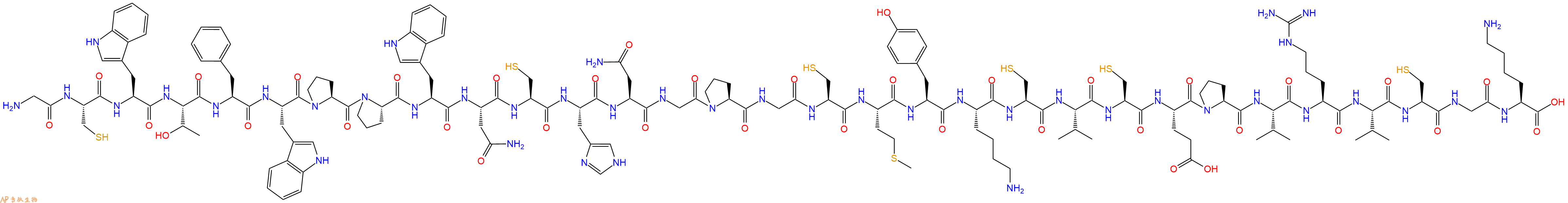 专肽生物产品H2N-Gly-Cys-Trp-Thr-Phe-Trp-Pro-Pro-Trp-Asn-Cys-His-Asn-Gly-Pro-Gly-Cys-Met-Tyr-Lys-Cys-Val-Cys-Glu-Pro-Val-Arg-Val-Cys-Gly-Lys-OH