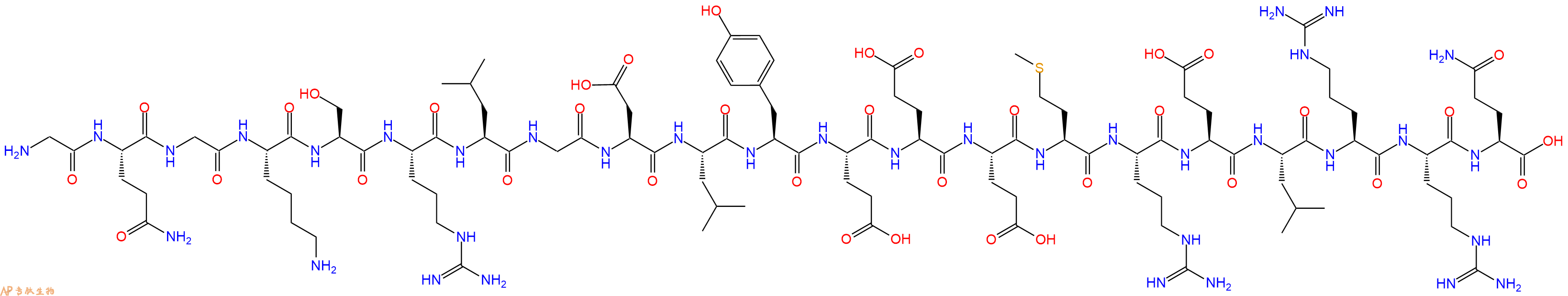 专肽生物产品H2N-Gly-Gln-Gly-Lys-Ser-Arg-Leu-Gly-Asp-Leu-Tyr-Glu-Glu-Glu-Met-Arg-Glu-Leu-Arg-Arg-Gln-OH