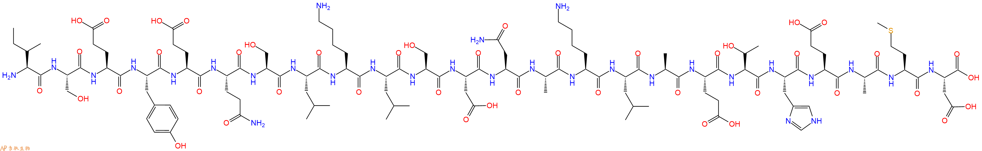 专肽生物产品H2N-Ile-Ser-Glu-Tyr-Glu-Gln-Ser-Leu-Lys-Leu-Ser-Asp-Asn-Ala-Lys-Leu-Ala-Glu-Thr-His-Glu-Ala-Met-Asp-OH