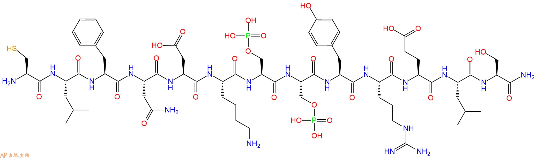 专肽生物产品H2N-Cys-Leu-Phe-Asn-Asp-Lys-Ser(PO3H2)-Ser(PO3H2)-Tyr-Arg-Glu-Leu-Ser-NH2