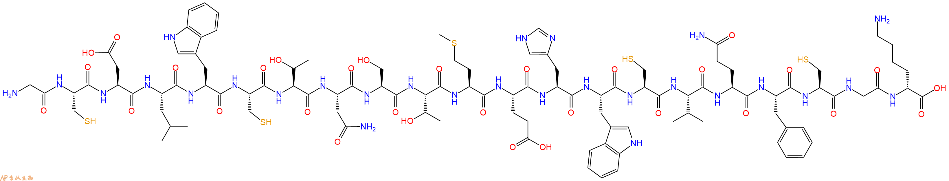 专肽生物产品H2N-Gly-Cys-Asp-Leu-Trp-Cys-Thr-Asn-Ser-Thr-Met-Glu-His-Trp-Cys-Val-Gln-Phe-Cys-Gly-DLys-OH