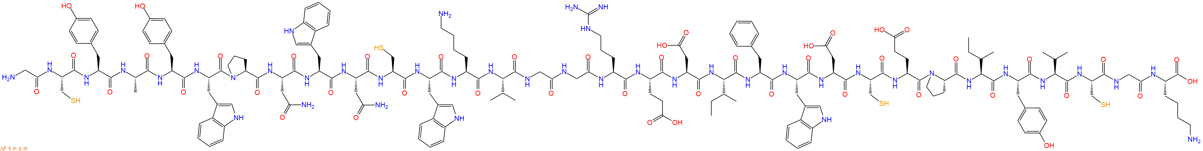 专肽生物产品H2N-Gly-Cys-Tyr-Ala-Tyr-Trp-Pro-Asn-Trp-Asn-Cys-Trp-Lys-Val-Gly-Gly-Arg-Glu-Asp-Ile-Phe-Trp-Asp-Cys-Glu-Pro-Ile-Tyr-Val-Cys-Gly-Lys-OH