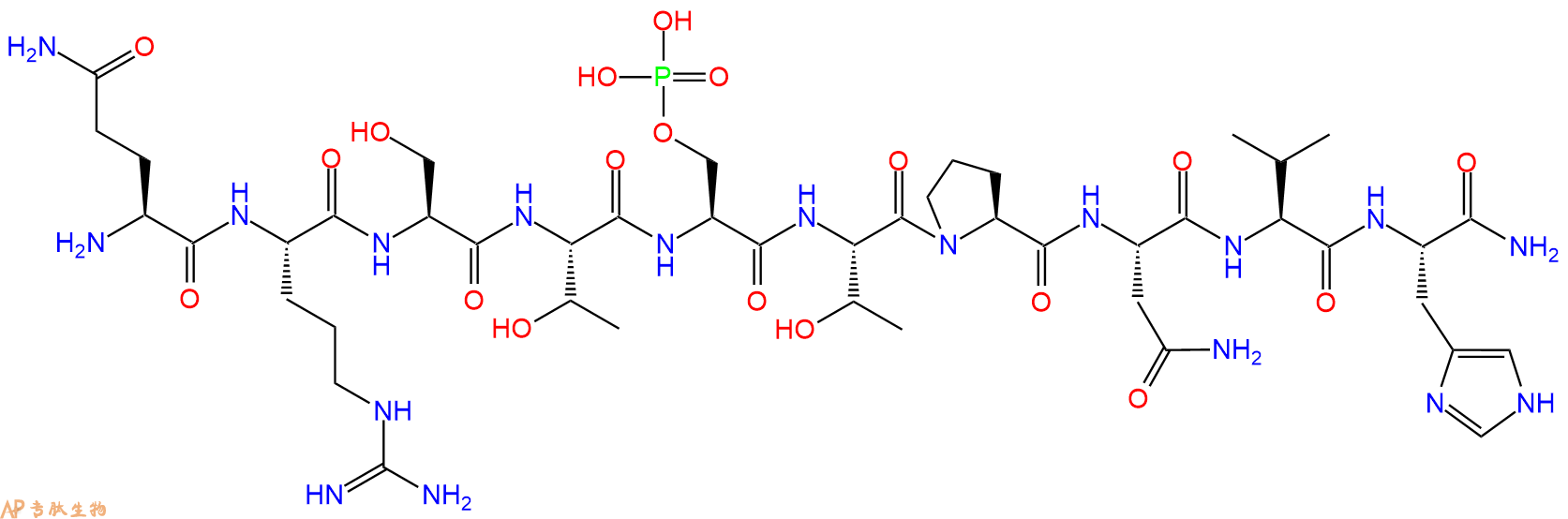 专肽生物产品H2N-Gln-Arg-Ser-Thr-Ser(PO3H2)-Thr-Pro-Asn-Val-His-NH2