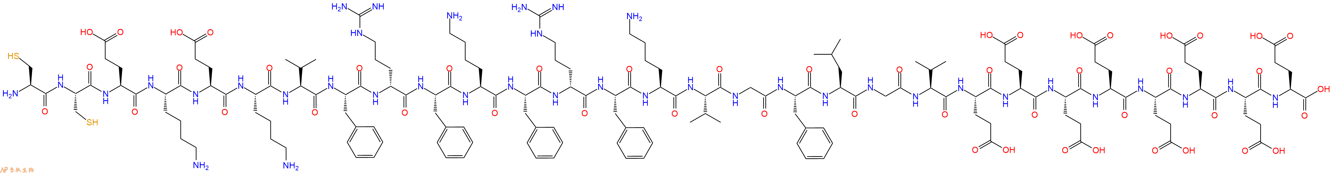 专肽生物产品H2N-Cys-Cys-Glu-Lys-Glu-Lys-Val-Phe-DArg-Phe-Lys-Phe-DArg-Phe-Lys-Val-Gly-Phe-Leu-Gly-Val-Glu-Glu-Glu-Glu-Glu-Glu-Glu-Glu-OH