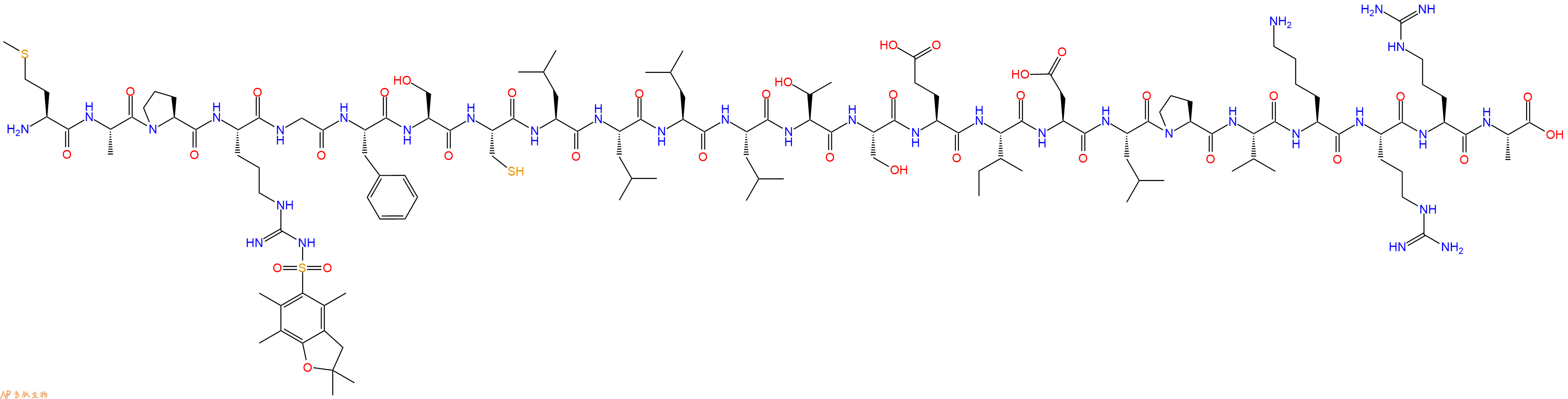 专肽生物产品H2N-Met-Ala-Pro-Arg(Pbf)-Gly-Phe-Ser-Cys-Leu-Leu-Leu-Leu-Thr-Ser-Glu-Ile-Asp-Leu-Pro-Val-Lys-Arg-Arg-Ala-OH