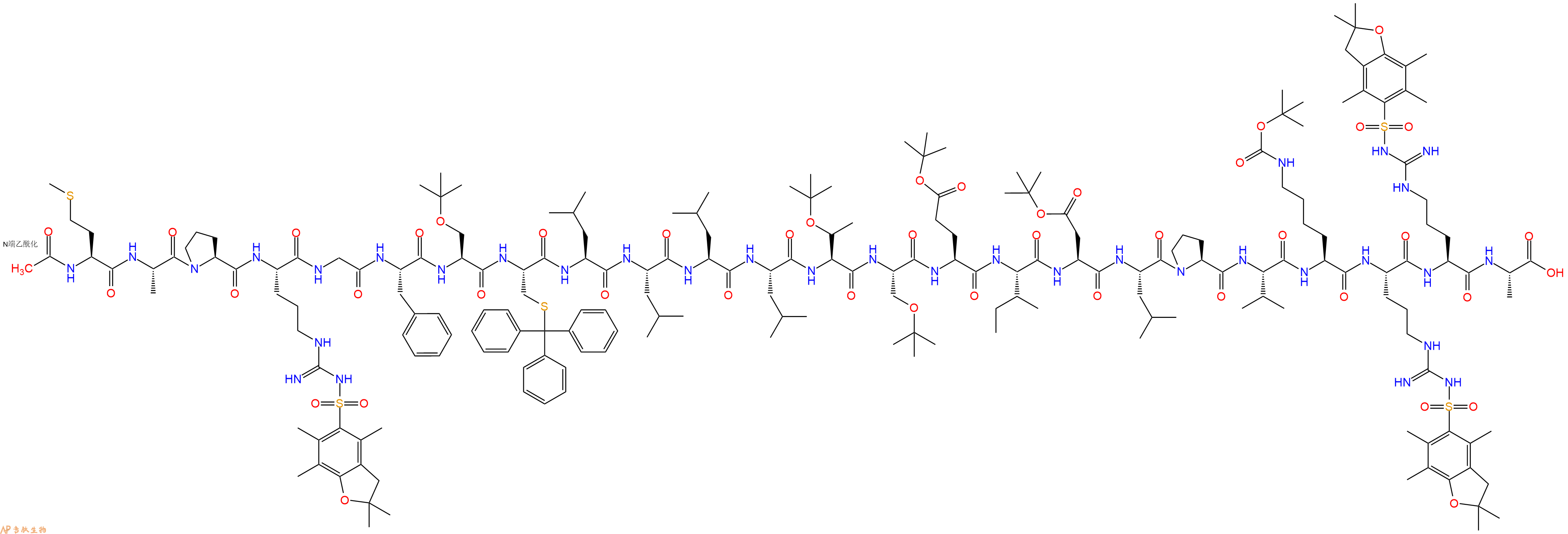 专肽生物产品Ac-Met-Ala-Pro-Arg(Pbf)-Gly-Phe-Ser(tBu)-Cys(Trt)-Leu-Leu-Leu-Leu-Thr(tBu)-Ser(tBu)-Glu(OtBu)-Ile-Asp(OtBu)-Leu-Pro-Val-Lys(Boc)-Arg(Pbf)-Arg(Pbf)-Ala-OH
