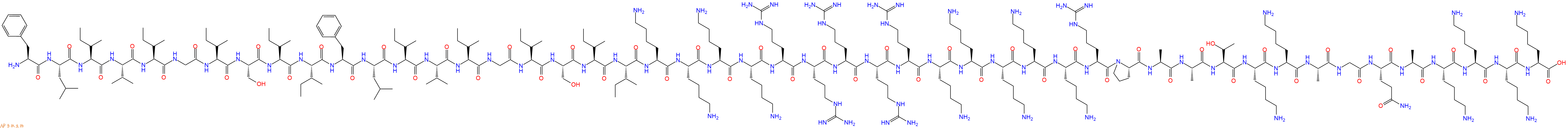 专肽生物产品H2N-Phe-Leu-Ile-Val-Ile-Gly-Ile-Ser-Ile-Ile-Phe-Leu-Ile-Val-Ile-Gly-Ile-Ser-Ile-Ile-Lys-Lys-Lys-Lys-Arg-Arg-Arg-Arg-Arg-Lys-Lys-Lys-Lys-Lys-Arg-Pro-Ala-Ala-Thr-Lys-Lys-Ala-Gly-Gln-Ala-Lys-Lys-Lys-Lys-OH