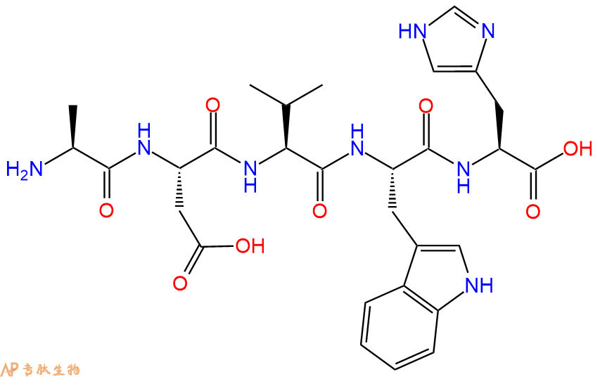 专肽生物产品H2N-Ala-Asp-Val-Trp-His-OH