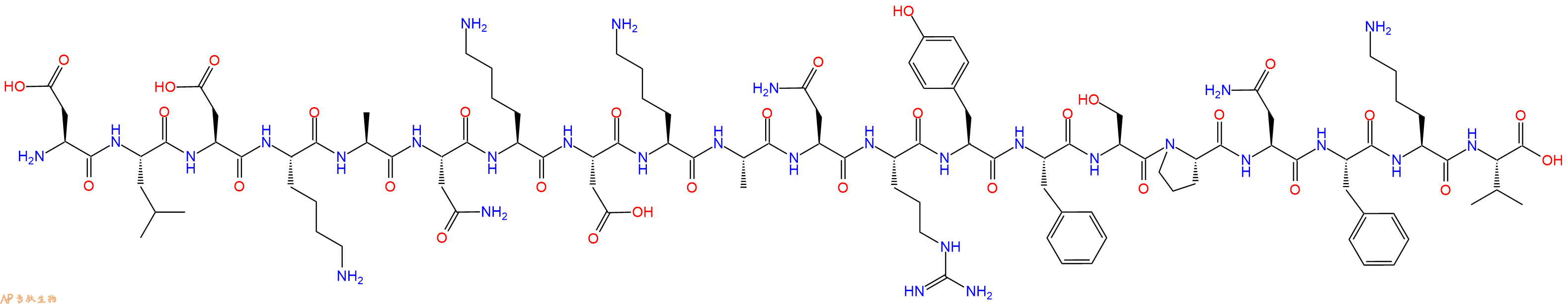 专肽生物产品H2N-Asp-Leu-Asp-Lys-Ala-Asn-Lys-Asp-Lys-Ala-Asn-Arg-Tyr-Phe-Ser-Pro-Asn-Phe-Lys-Val-OH