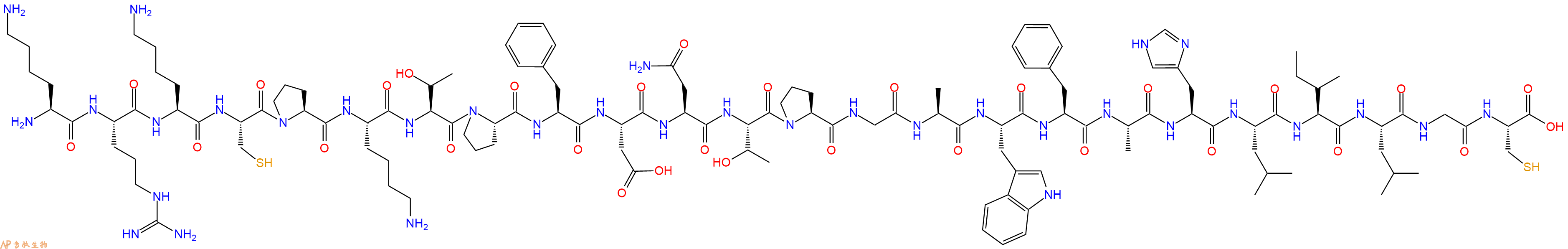 专肽生物产品H2N-Lys-Arg-Lys-Cys-Pro-Lys-Thr-Pro-Phe-Asp-Asn-Thr-Pro-Gly-Ala-Trp-Phe-Ala-His-Leu-Ile-Leu-Gly-Cys-OH