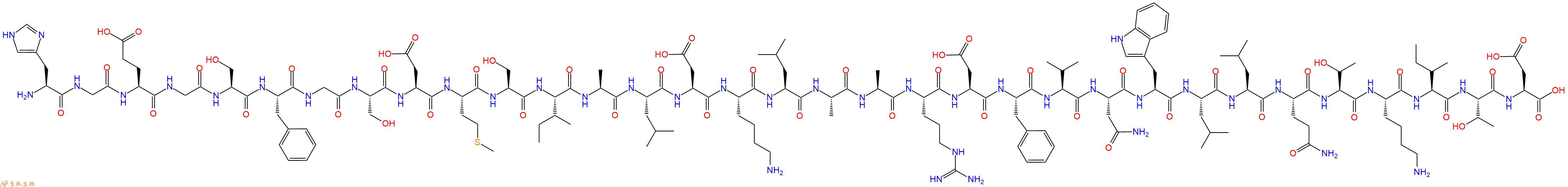 专肽生物产品H2N-His-Gly-Glu-Gly-Ser-Phe-Gly-Ser-Asp-Met-Ser-Ile-Ala-Leu-Asp-Lys-Leu-Ala-Ala-Arg-Asp-Phe-Val-Asn-Trp-Leu-Leu-Gln-Thr-Lys-Ile-Thr-Asp-OH