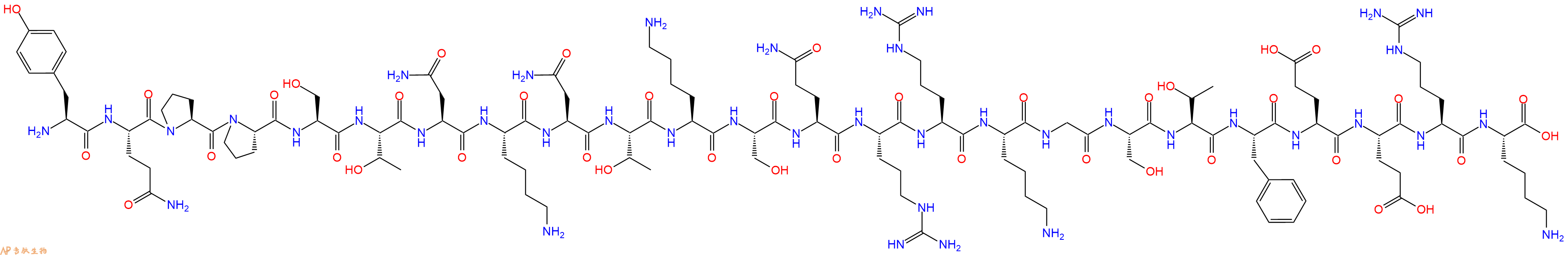 专肽生物产品H2N-Tyr-Gln-Pro-Pro-Ser-Thr-Asn-Lys-Asn-Thr-Lys-Ser-Gln-Arg-Arg-Lys-Gly-Ser-Thr-Phe-Glu-Glu-Arg-Lys-OH