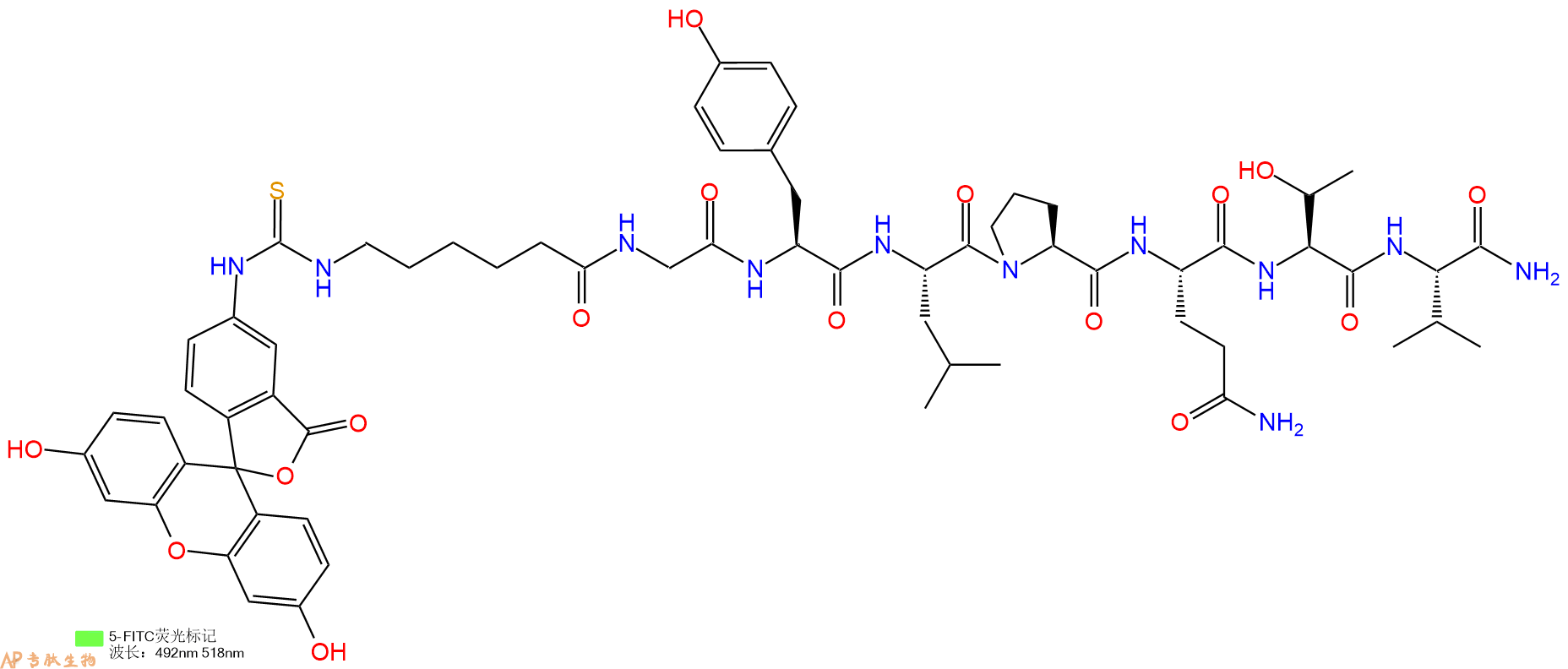 专肽生物产品5FITC-Ahx-Gly-Tyr-Leu-Pro-Gln-Thr-Val-NH2