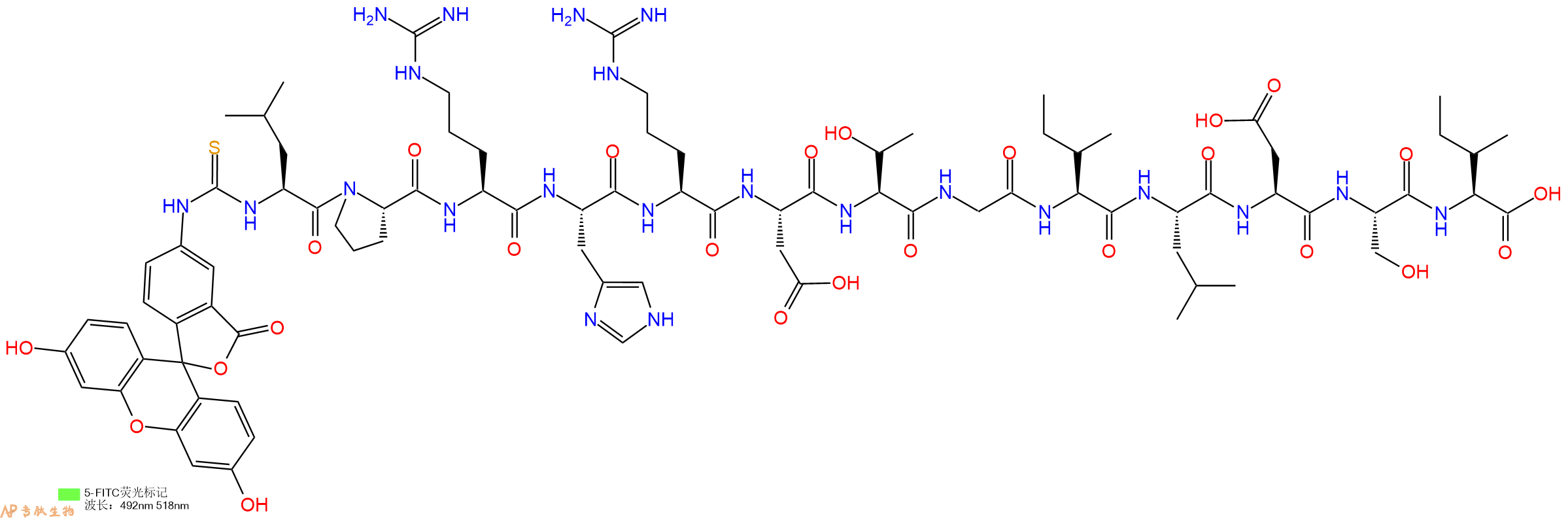 专肽生物产品5FITC-Leu-Pro-Arg-His-Arg-Asp-Thr-Gly-Ile-Leu-Asp-Ser-Ile-OH