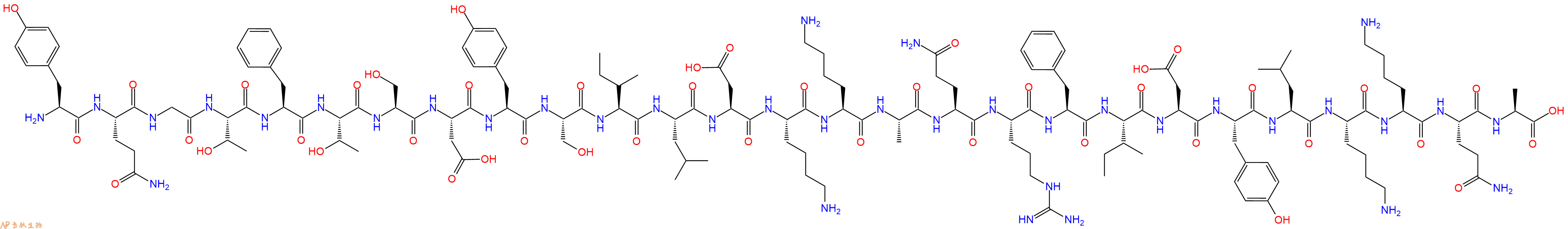 专肽生物产品H2N-Tyr-Gln-Gly-Thr-Phe-Thr-Ser-Asp-Tyr-Ser-Ile-Leu-Asp-Lys-Lys-Ala-Gln-Arg-Phe-Ile-Asp-Tyr-Leu-Lys-Lys-Gln-Ala-OH