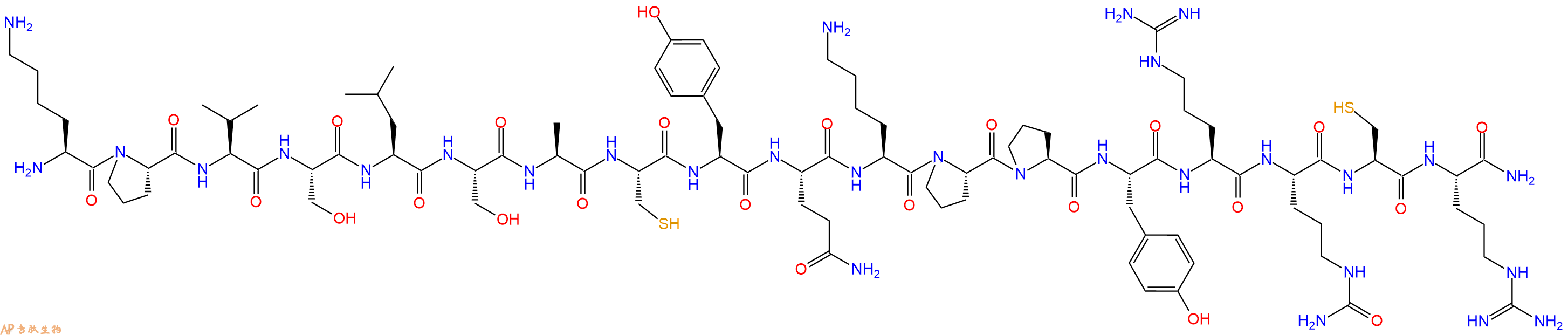 专肽生物产品H2N-Lys-Pro-Val-Ser-Leu-Ser-Ala-Cys-Tyr-Gln-Lys-Pro-Pro-Tyr-Arg-Cit-Cys-Arg-NH2