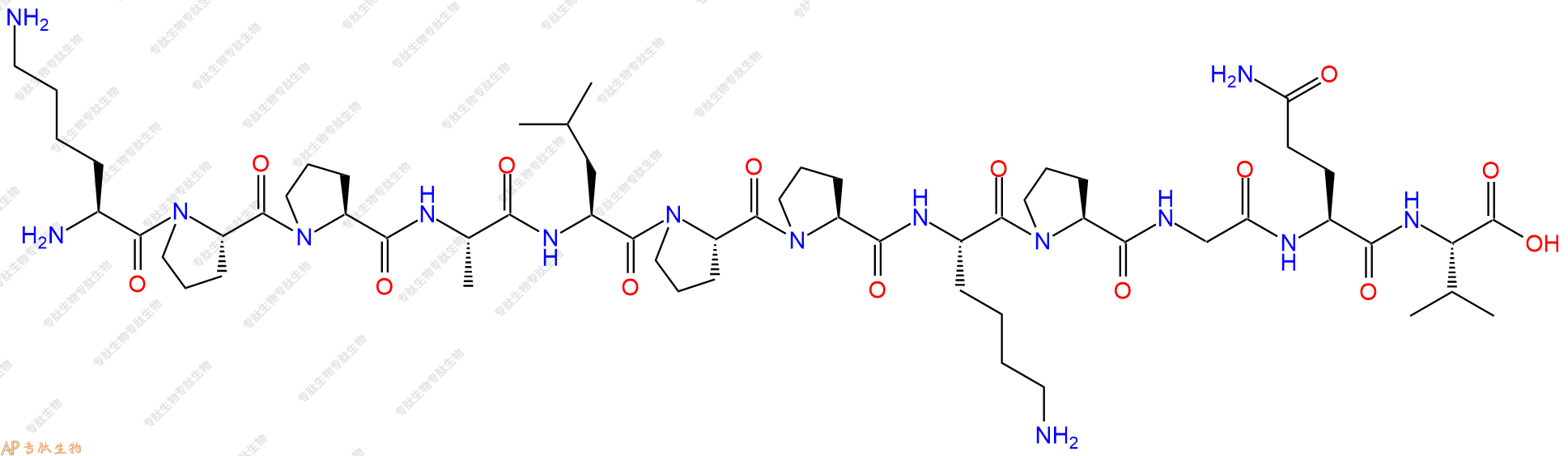 专肽生物产品H2N-Lys-Pro-Pro-Ala-Leu-Pro-Pro-Lys-Pro-Gly-Gln-Val-OH