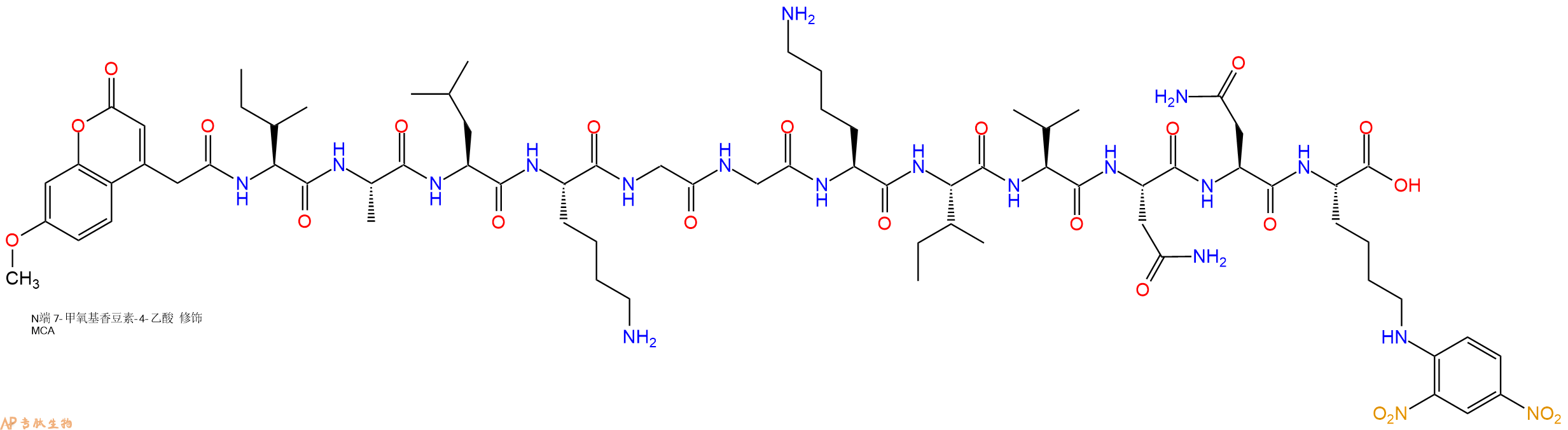 专肽生物产品MCA-Ile-Ala-Leu-Lys-Gly-Gly-Lys-Ile-Val-Asn-Asn-Lys(Dnp)-OH