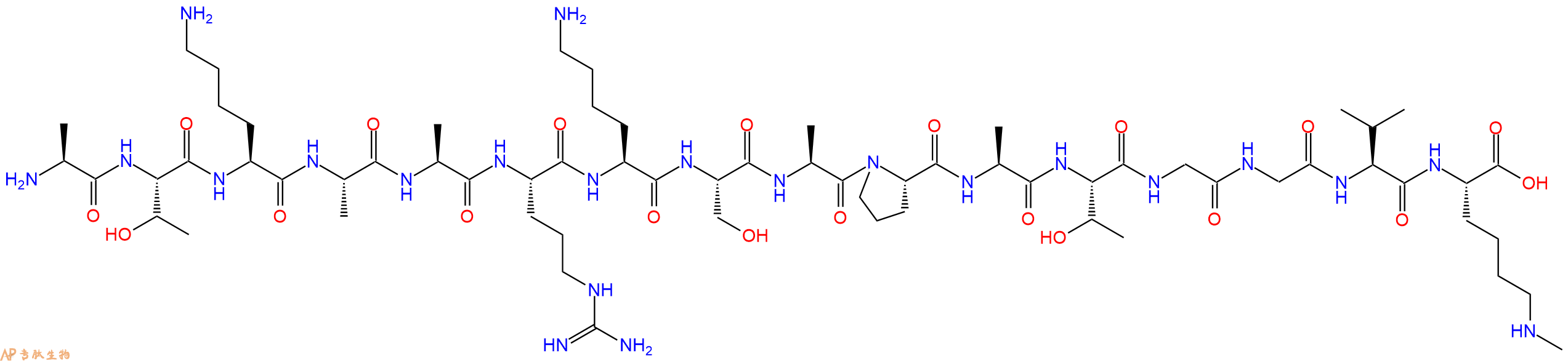 专肽生物产品H2N-Ala-Thr-Lys-Ala-Ala-Arg-Lys-Ser-Ala-Pro-Ala-Thr-Gly-Gly-Val-Lys(Me)-OH