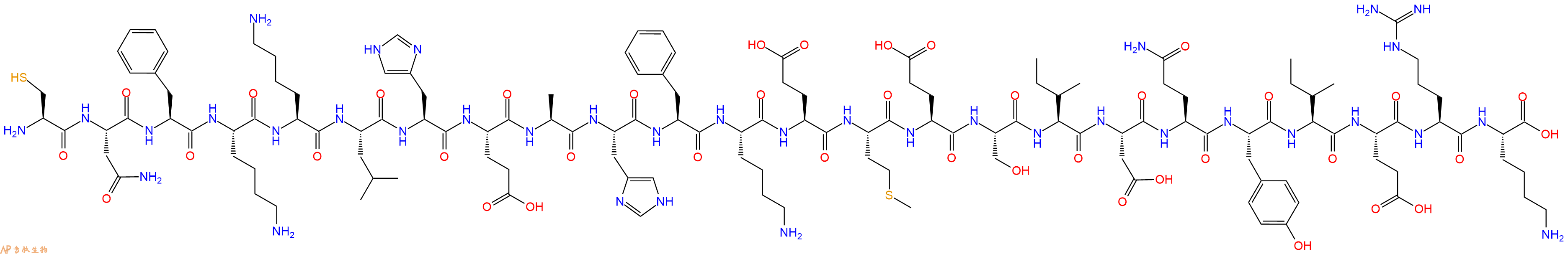 专肽生物产品H2N-Cys-Asn-Phe-Lys-Lys-Leu-His-Glu-Ala-His-Phe-Lys-Glu-Met-Glu-Ser-Ile-Asp-Gln-Tyr-Ile-Glu-Arg-Lys-OH