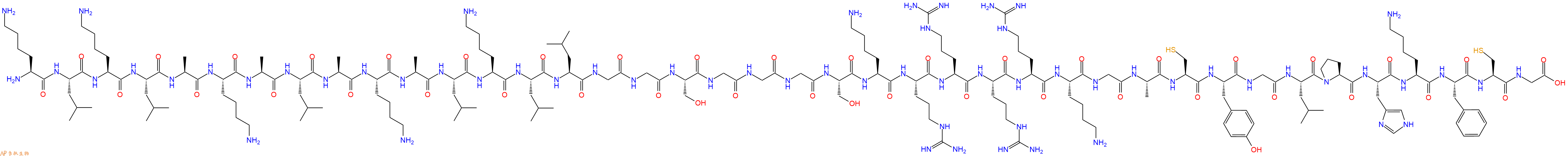 专肽生物产品H2N-Lys-Leu-Lys-Leu-Ala-Lys-Ala-Leu-Ala-Lys-Ala-Leu-Lys-Leu-Leu-Gly-Gly-Ser-Gly-Gly-Gly-Ser-Lys-Arg-Arg-Arg-Arg-Lys-Gly-Ala-Cys-Tyr-Gly-Leu-Pro-His-Lys-Phe-Cys-Gly-OH