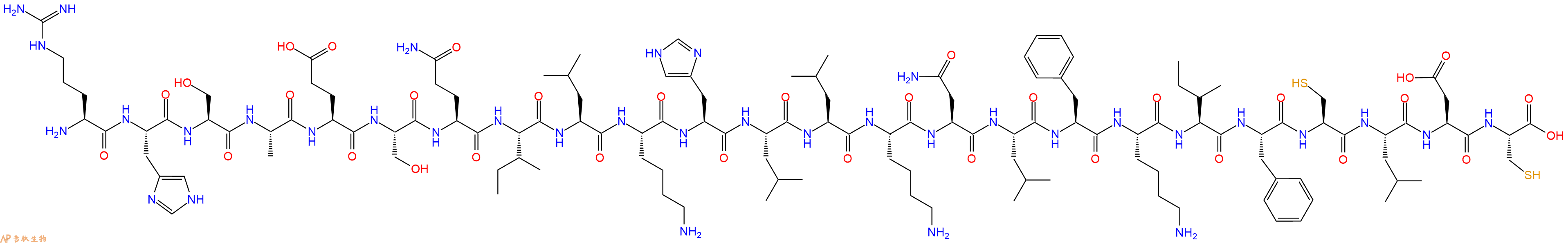 专肽生物产品H2N-Arg-His-Ser-Ala-Glu-Ser-Gln-Ile-Leu-Lys-His-Leu-Leu-Lys-Asn-Leu-Phe-Lys-Ile-Phe-Cys-Leu-Asp-Cys-OH
