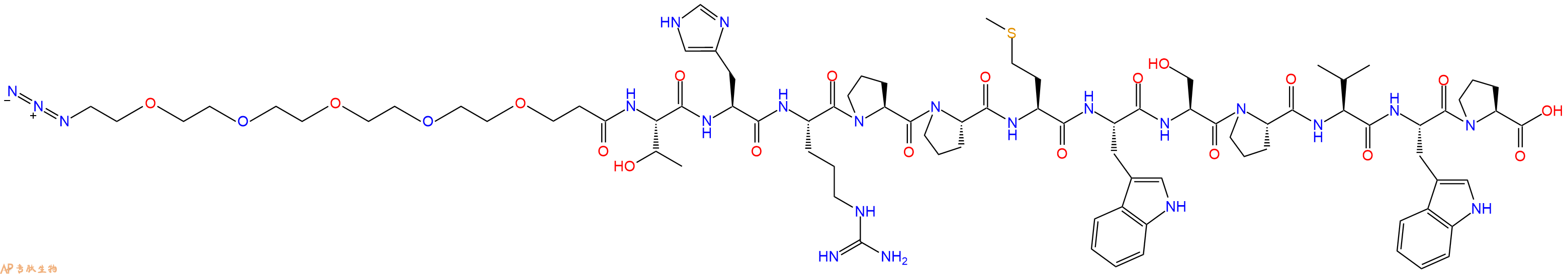 专肽生物产品Azido-PEG5-CH2CH2CO-Thr-His-Arg-Pro-Pro-Met-Trp-Ser-Pro-Val-Trp-Pro