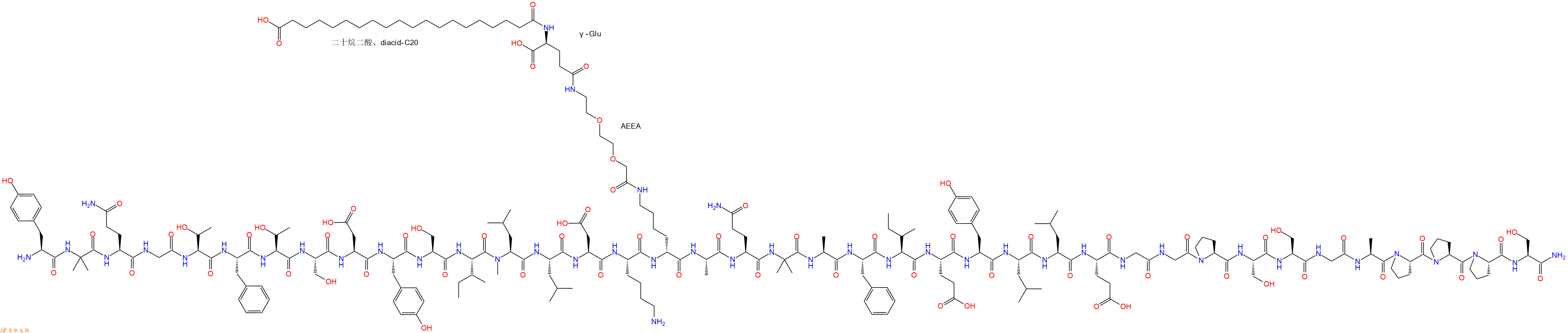 专肽生物产品H2N-Tyr-Aib-Gln-Gly-Thr-Phe-Thr-Ser-Asp-Tyr-Ser-Ile-(NMe)Leu-Leu-Asp-Lys-Lys(雷塔鲁肽侧链)-Ala-Gln-Aib-Ala-Phe-Ile-Glu-Tyr-Leu-Leu-Glu-Gly-Gly-Pro-Ser-Ser-Gly-Ala-Pro-Pro-Pro-Ser-NH2