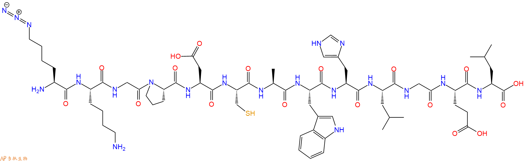 专肽生物产品H2N-Lys(N3)-Lys-Gly-Pro-Asp-Cys-Ala-Trp-His-Leu-Gly-Glu-Leu-OH