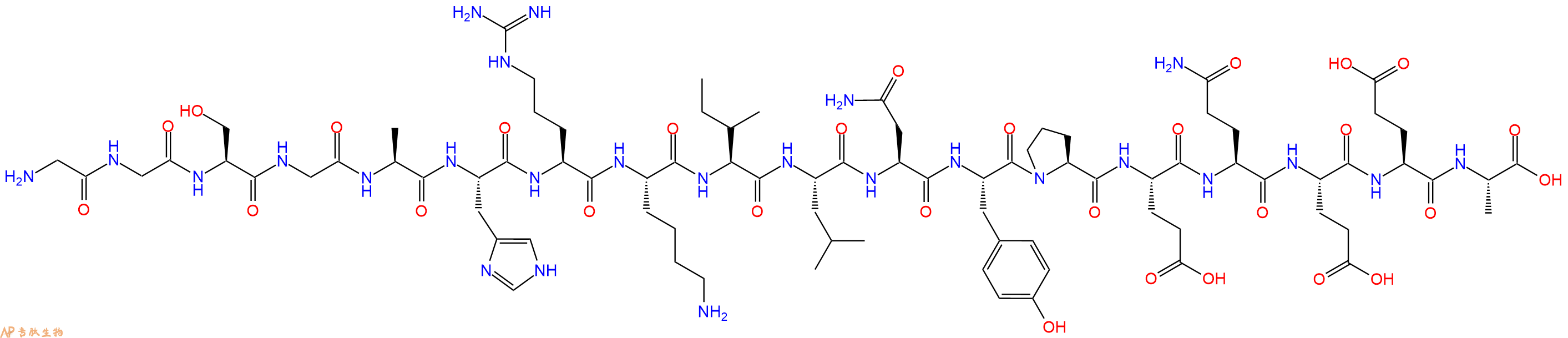 专肽生物产品H2N-Gly-Gly-Ser-Gly-Ala-His-Arg-Lys-Ile-Leu-Asn-Tyr-Pro-Glu-Gln-Glu-Glu-Ala-OH
