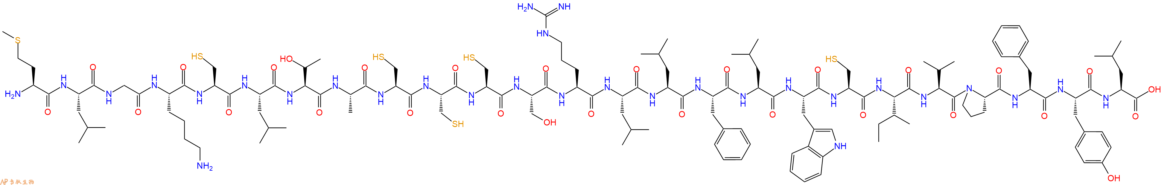 专肽生物产品H2N-Met-Leu-Gly-Lys-Cys-Leu-Thr-Ala-Cys-Cys-Cys-Ser-Arg-Leu-Leu-Phe-Leu-Trp-Cys-Ile-Val-Pro-Phe-Tyr-Leu-OH