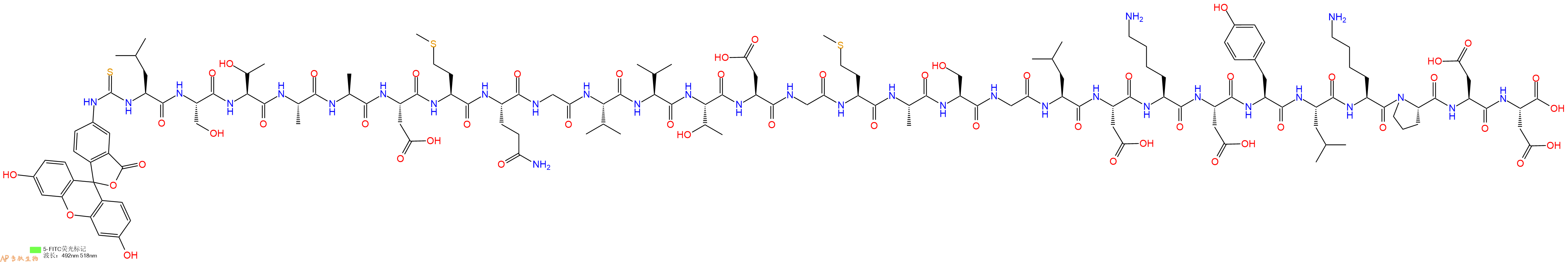 专肽生物产品5FITC-Leu-Ser-Thr-Ala-Ala-Asp-Met-Gln-Gly-Val-Val-Thr-Asp-Gly-Met-Ala-Ser-Gly-Leu-Asp-Lys-Asp-Tyr-Leu-Lys-Pro-Asp-Asp-OH