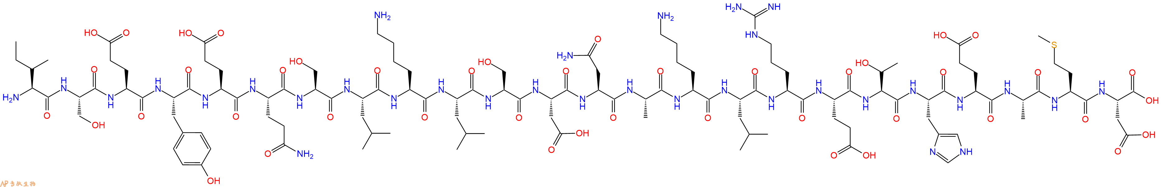 专肽生物产品H2N-Ile-Ser-Glu-Tyr-Glu-Gln-Ser-Leu-Lys-Leu-Ser-Asp-Asn-Ala-Lys-Leu-Arg-Glu-Thr-His-Glu-Ala-Met-Asp-OH