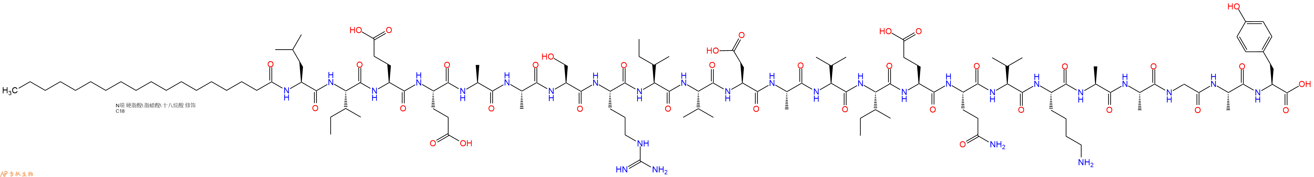 专肽生物产品Stearoyl-Leu-Ile-Glu-Glu-Ala-Ala-Ser-Arg-Ile-Val-Asp-Ala-Val-Ile-Glu-Gln-Val-Lys-Ala-Ala-Gly-Ala-Tyr-OH
