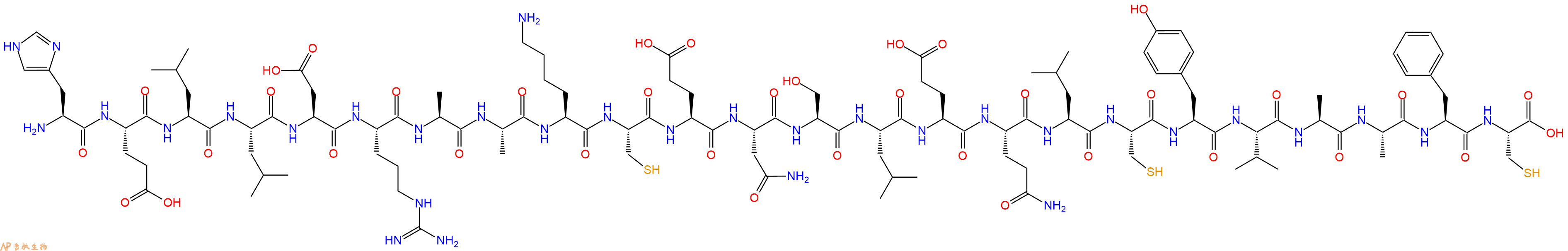 专肽生物产品H2N-His-Glu-Leu-Leu-Asp-Arg-Ala-Ala-Lys-Cys-Glu-Asn-Ser-Leu-Glu-Gln-Leu-Cys-Tyr-Val-Ala-Ala-Phe-Cys-OH