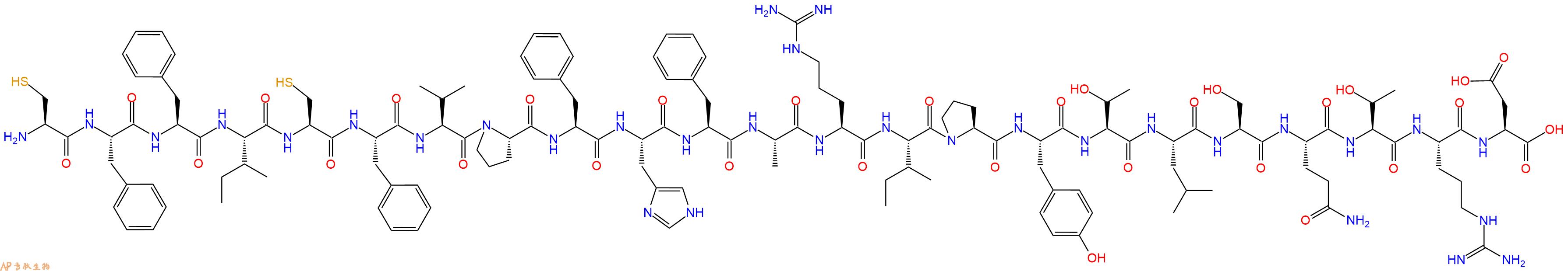 专肽生物产品H2N-Cys-Phe-Phe-Ile-Cys-Phe-Val-Pro-Phe-His-Phe-Ala-Arg-Ile-Pro-Tyr-Thr-Leu-Ser-Gln-Thr-Arg-Asp-OH